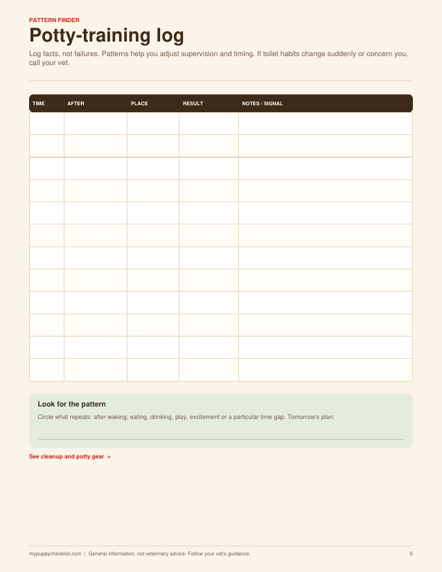 Preview of the printable potty training log